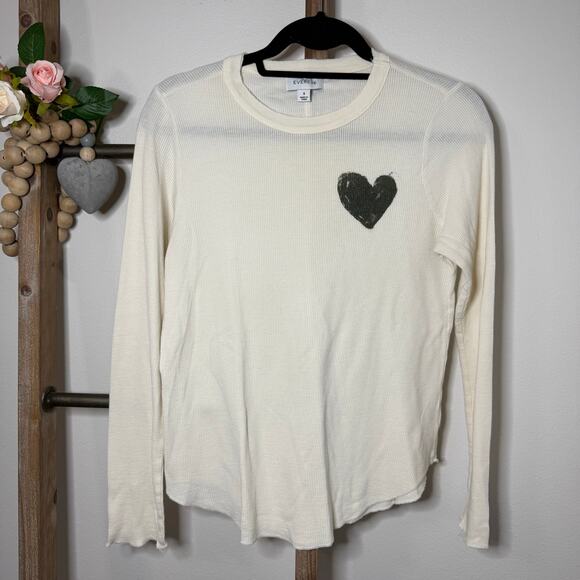 Evereve Cream Thermal Heart Long Sleeve Size Small - Picture 2 of 7